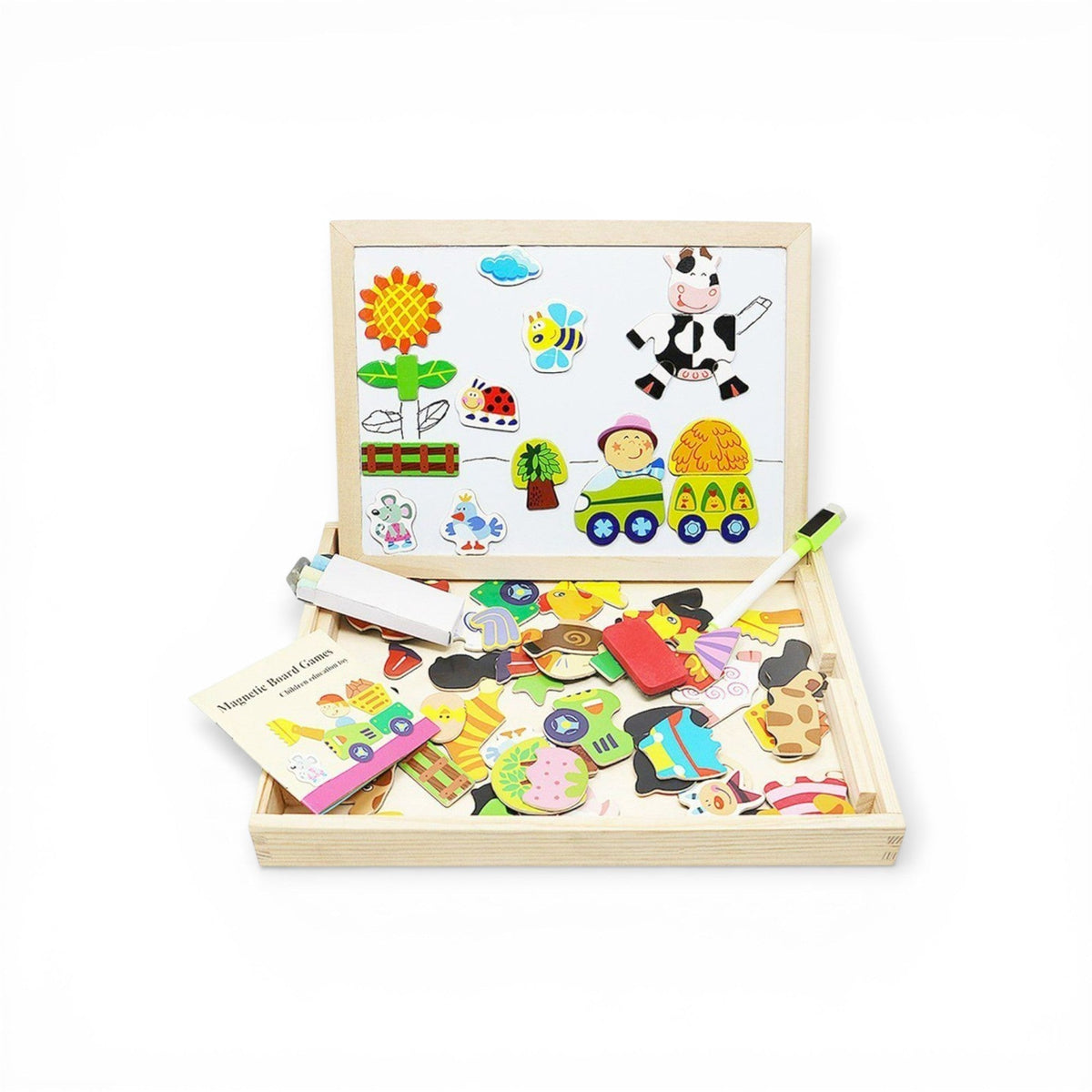 Tableau de dessin magnétique double face en bois présenté de face