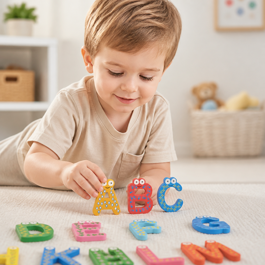 Ensemble de lettres magnétiques en bois pour apprendre l’alphabet