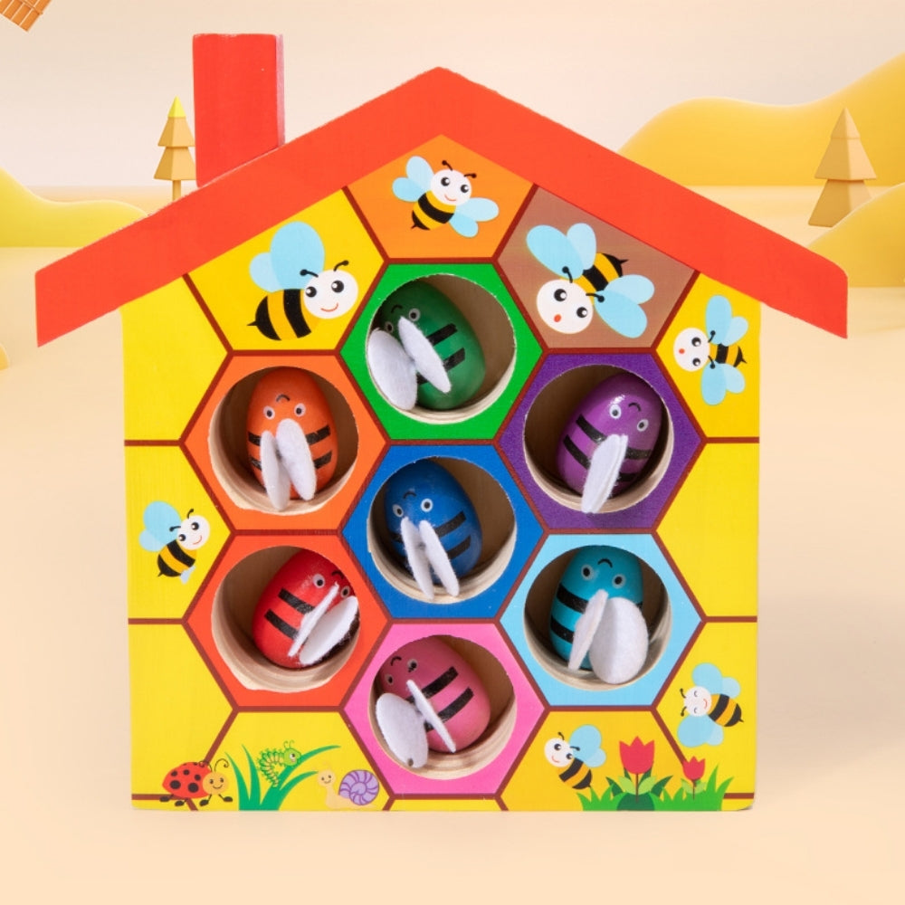 Jeu de tri en bois complet avec ses abeilles colorées