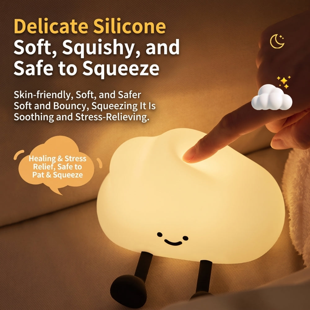 Veilleuse nuage en silicone présentée sur un meuble