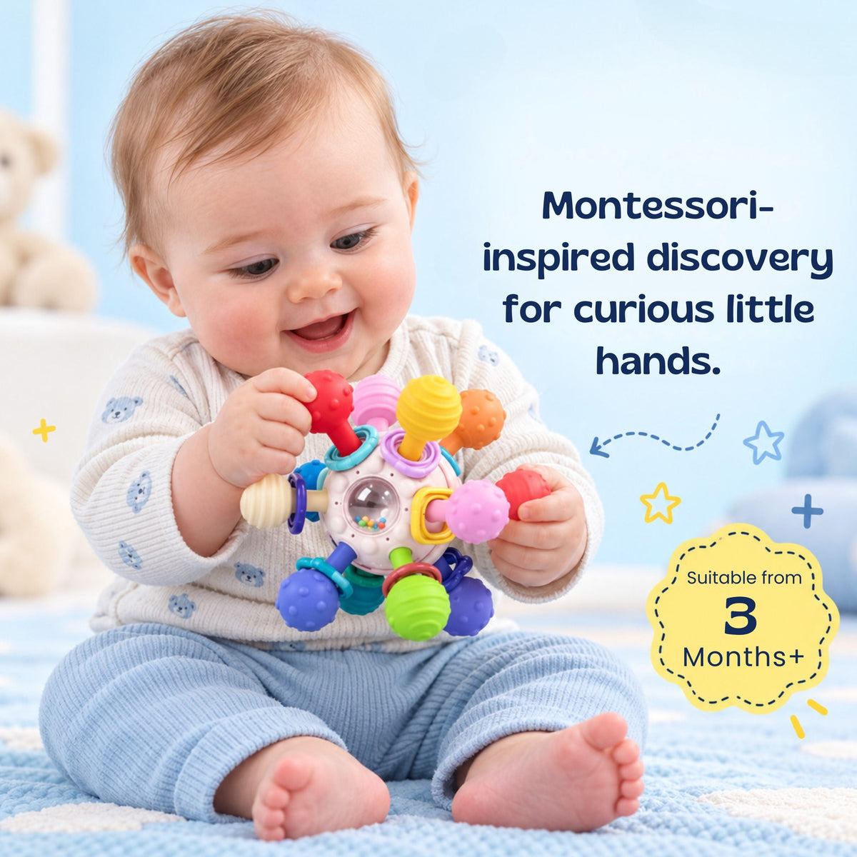Balle de dentition sensorielle pour bébé, conçue pour être mordillée