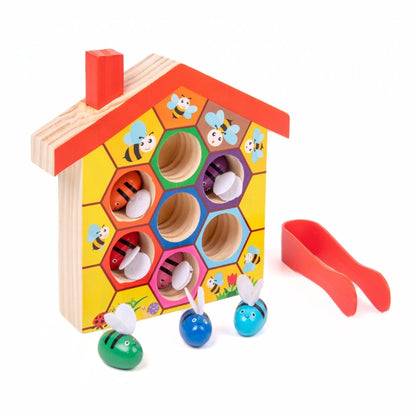 Jeu de tri en bois avec abeilles colorées et alvéoles
