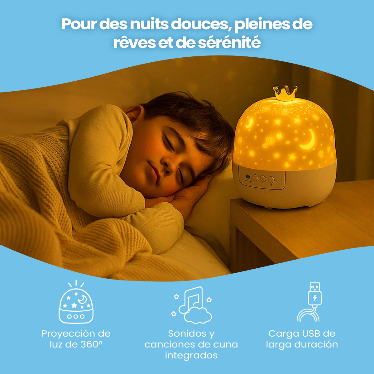 Veilleuse avec projection de ciel étoilé