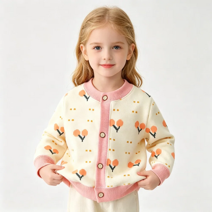 Détail des manches longues du gilet tricoté enfant