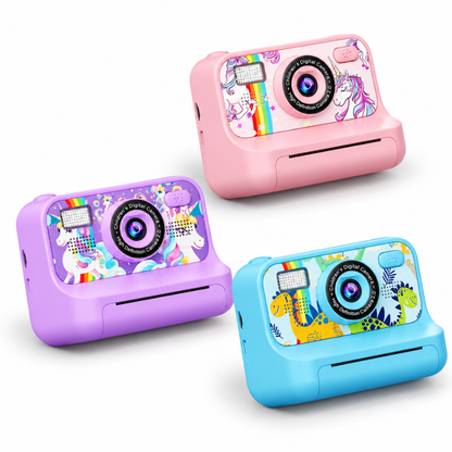 Appareil photo instantané pour enfants avec impression intégrée, présenté de face