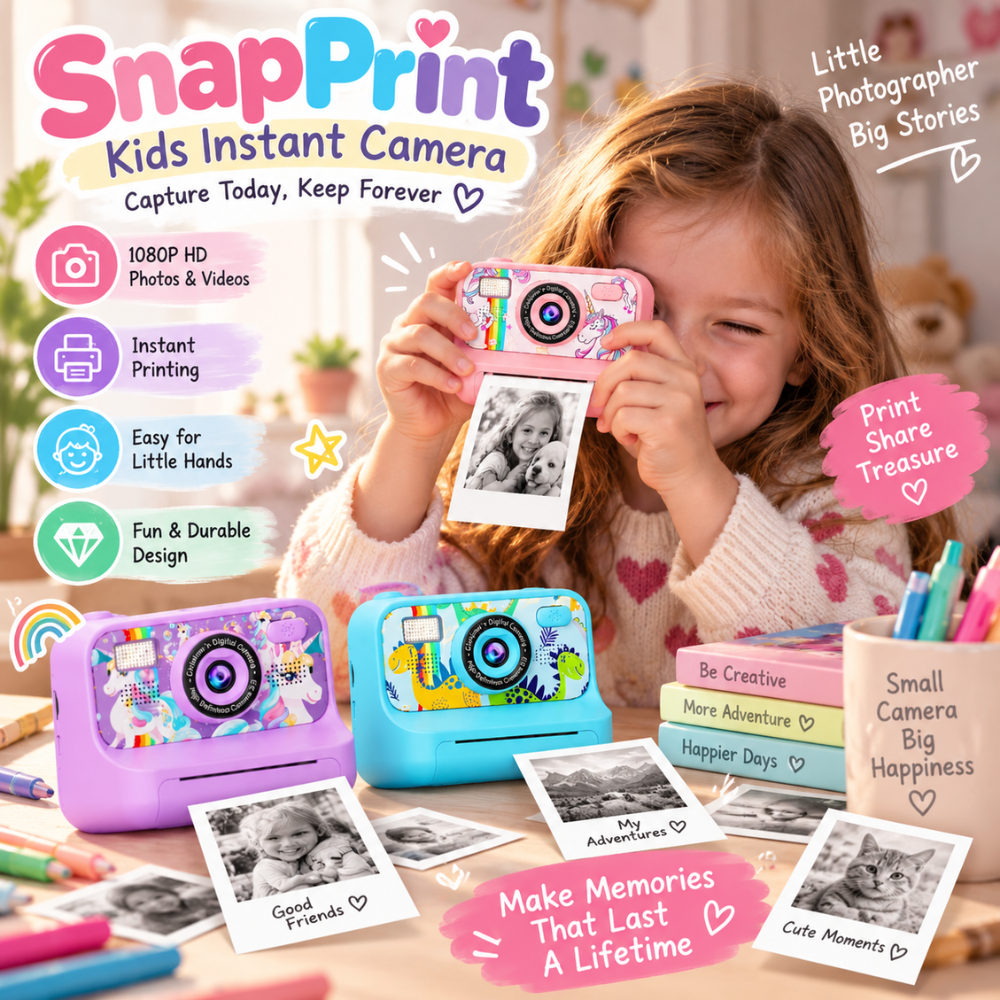 Vue rapprochée de l’objectif de l’appareil photo instantané pour enfants