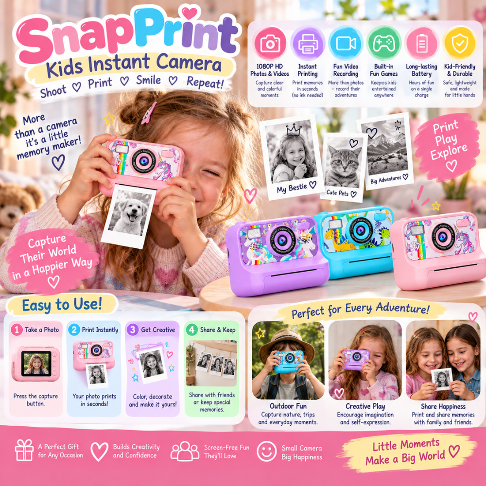 Appareil photo pour enfants permettant de prendre et d’imprimer des photos