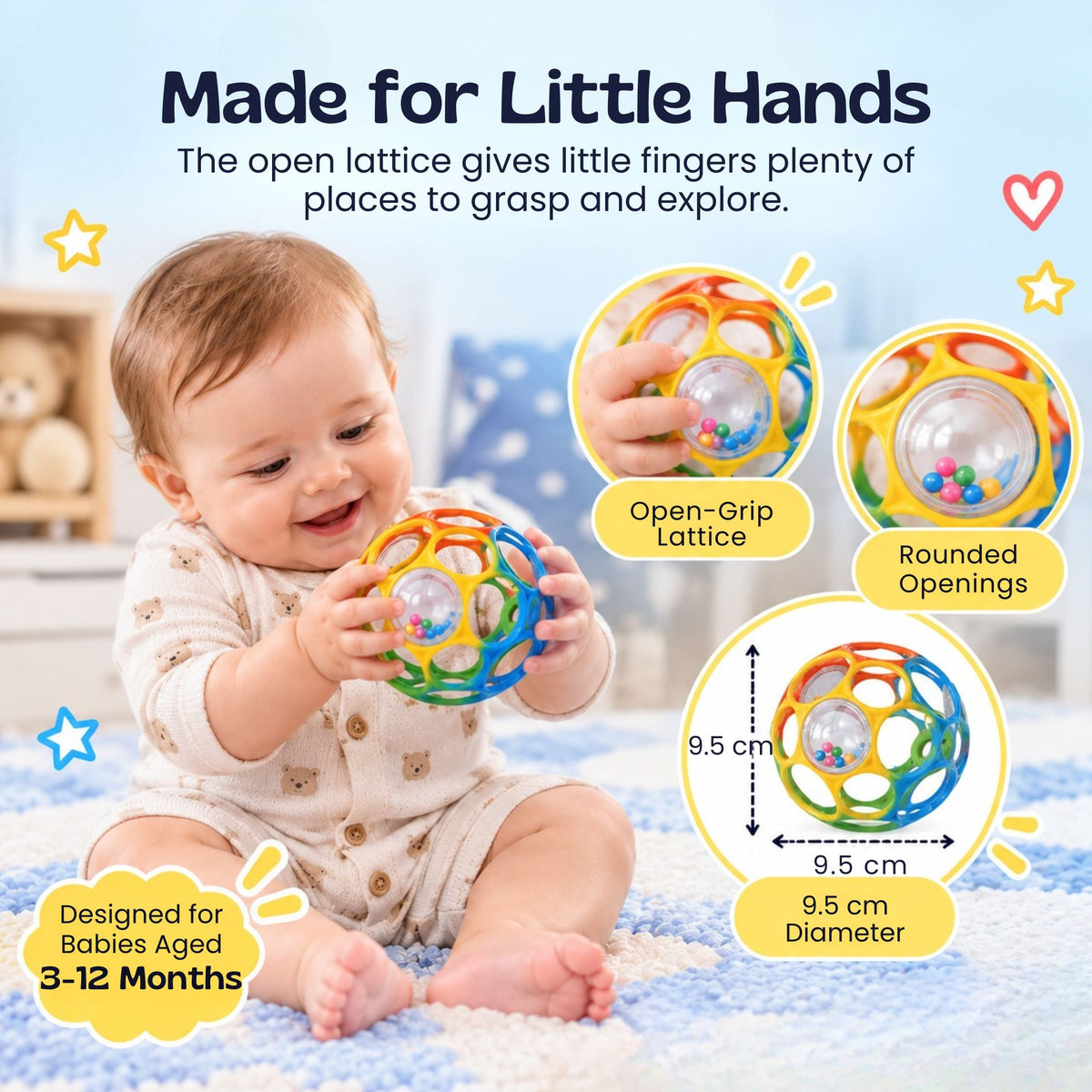 Balle sensorielle multicolore pour bébé à saisir et faire rouler