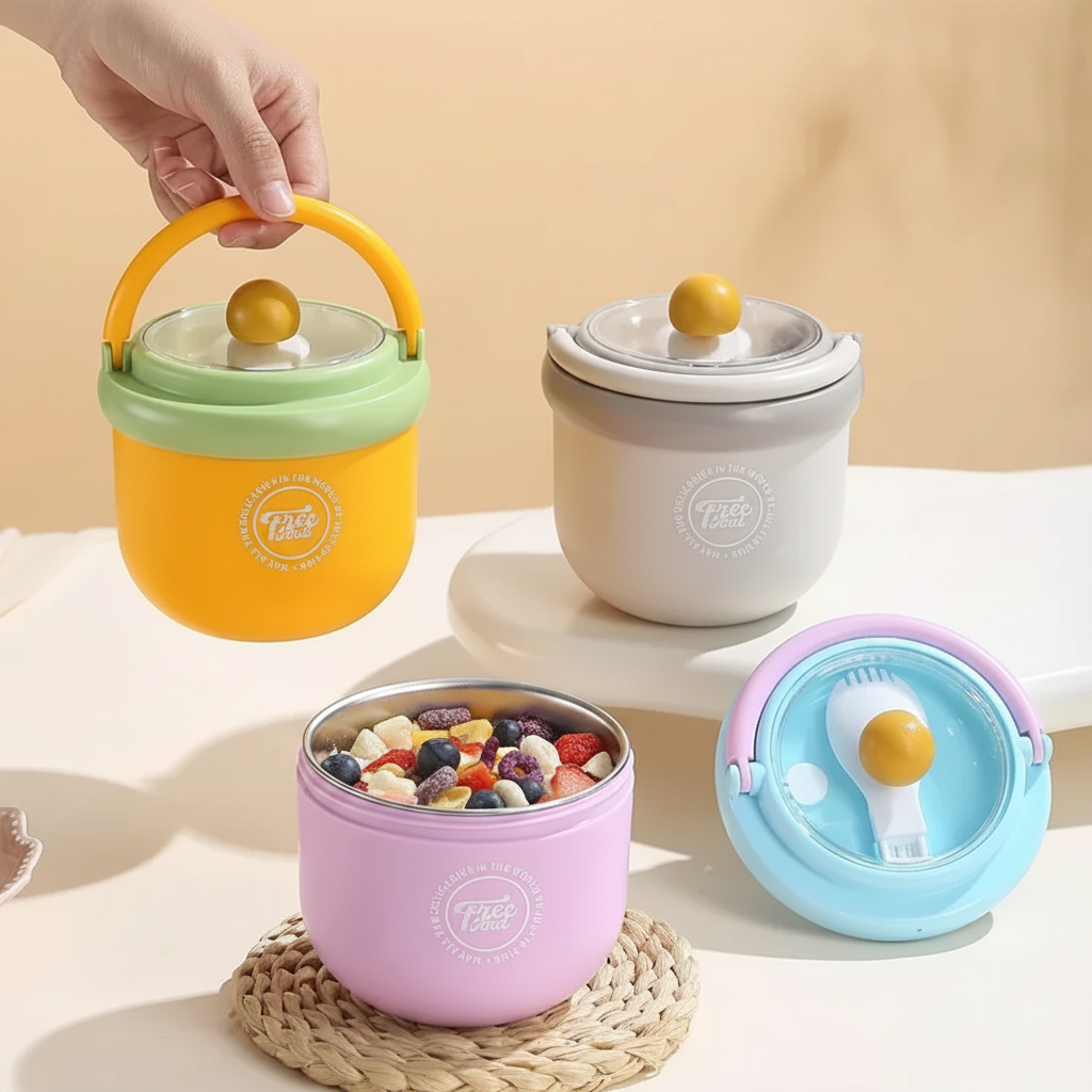 Cuillère intégrée rangée avec le bol isotherme en inox