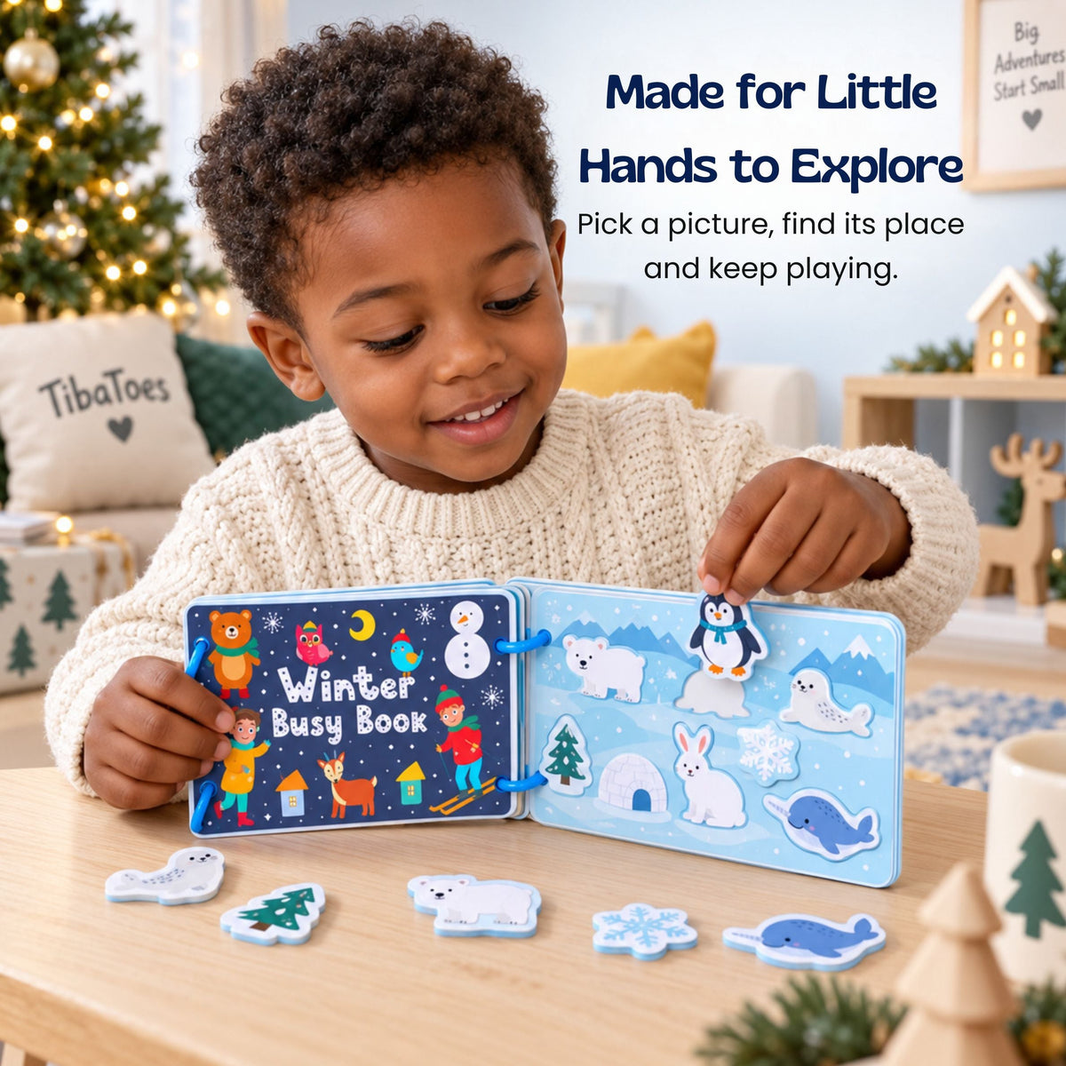 Vue d’ensemble du livre d’activités hivernal pour enfant