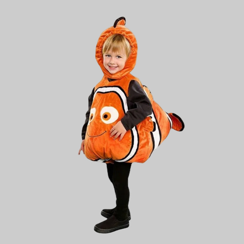 Costume enfant poisson-clown en combinaison orange, blanche et noire