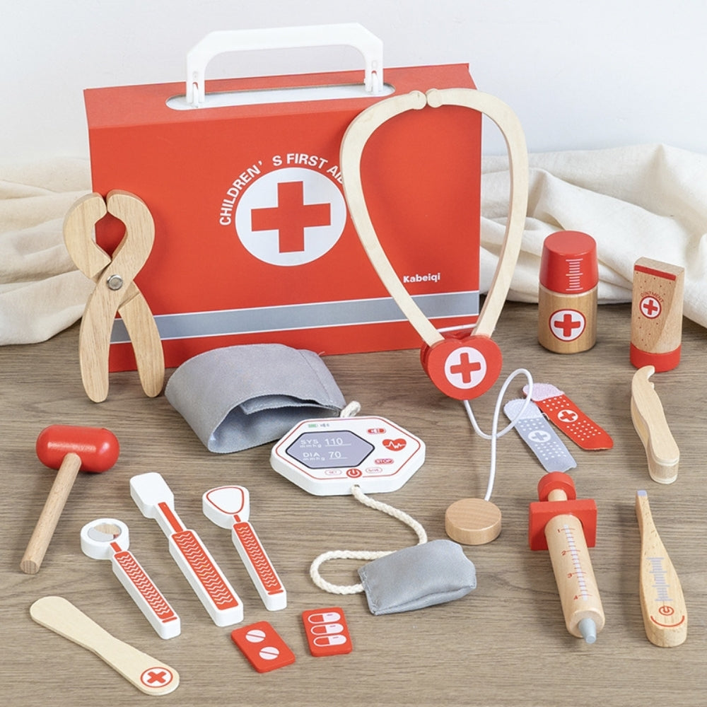 Trousse de docteur en bois adaptée aux jeux d’imitation