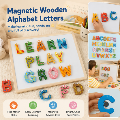 Jeu de lettres magnétiques en bois pour activité éducative