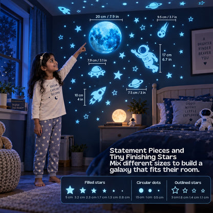 Motifs d’espace phosphorescents présentés sur un mur de chambre enfant