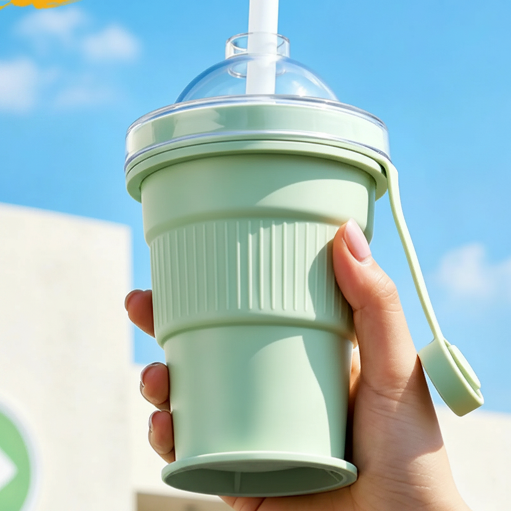Vue rapprochée du gobelet pliable en silicone