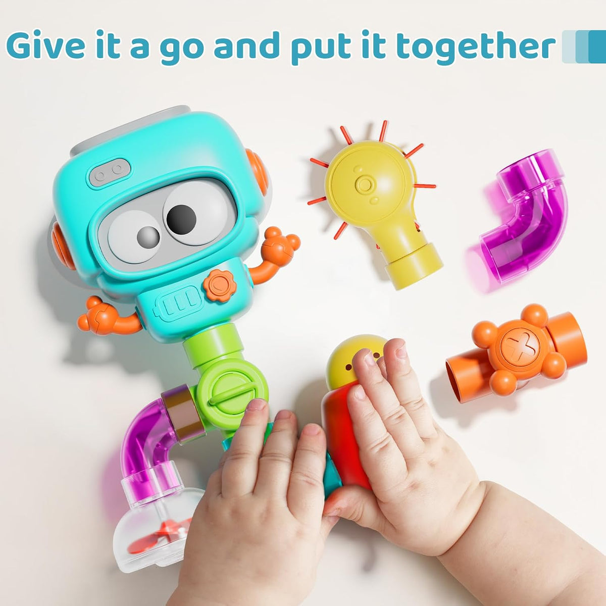 Ensemble de jouets de bain robot et tuyaux à emboîter