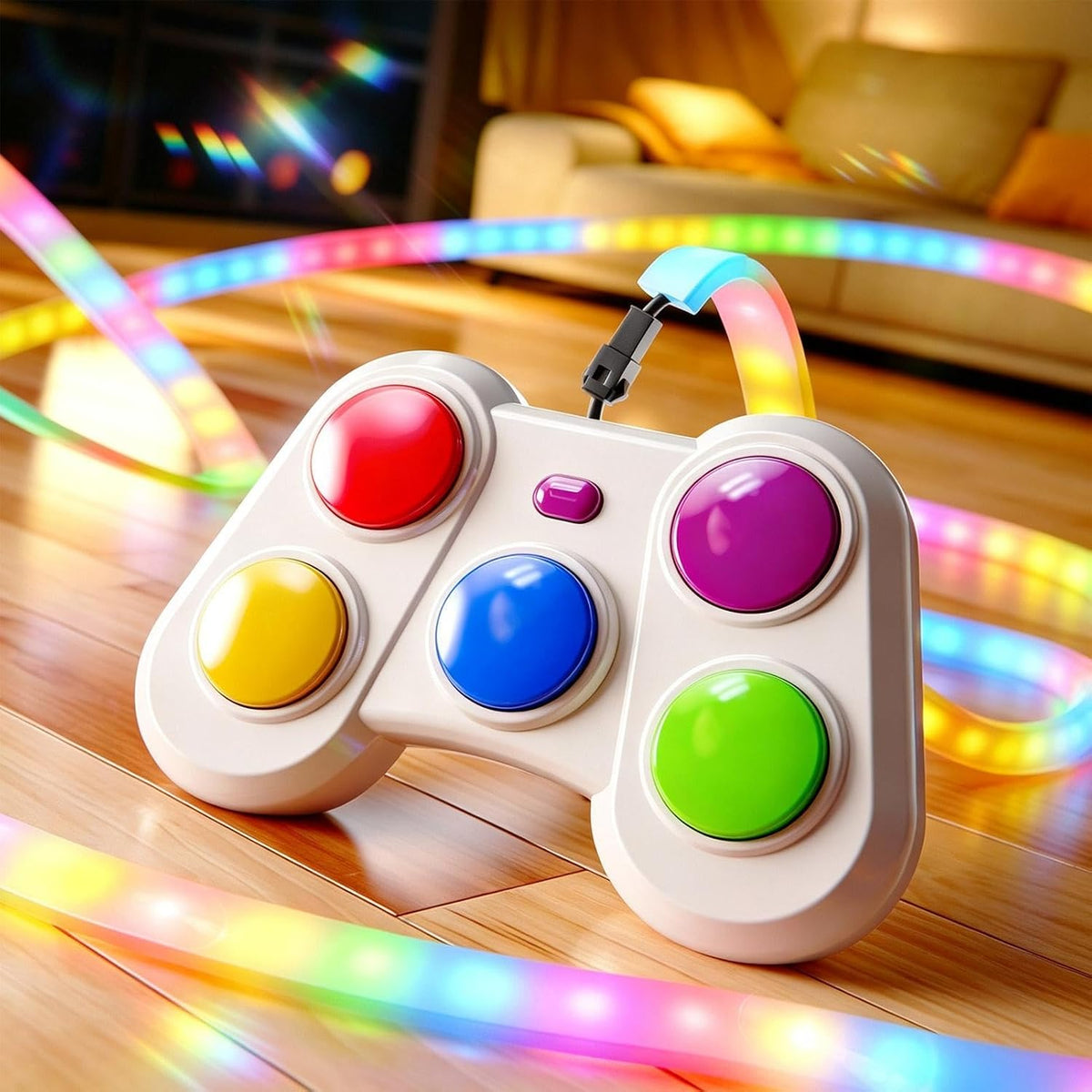Jeu de réaction lumineux avec boutons colorés sur fond clair
