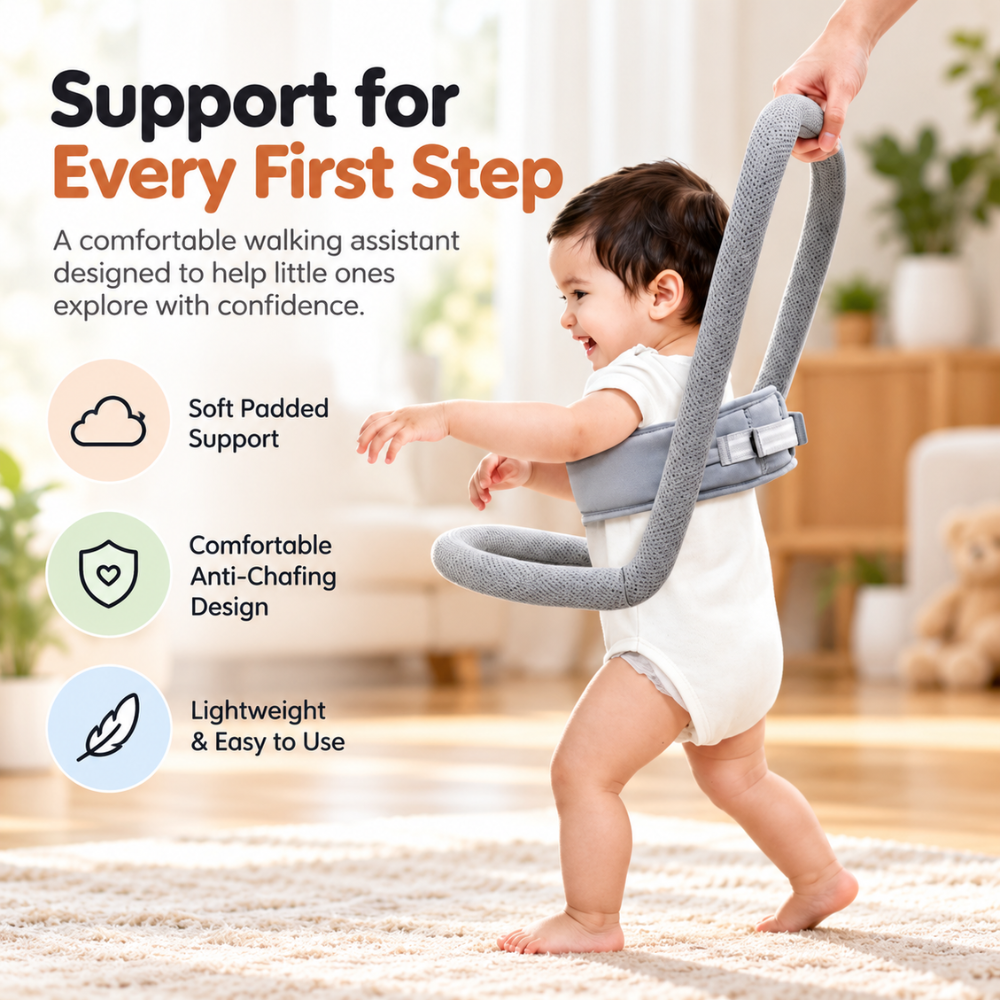 Détail de la structure pliable de l’aide à la marche pour bébé.