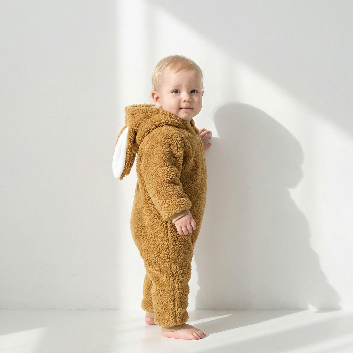 Détail du motif lapin sur la combinaison en cachemire