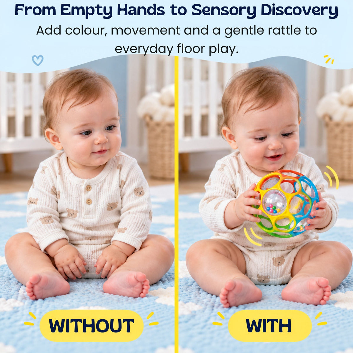 Détail de la balle sensorielle colorée pour l’éveil de bébé