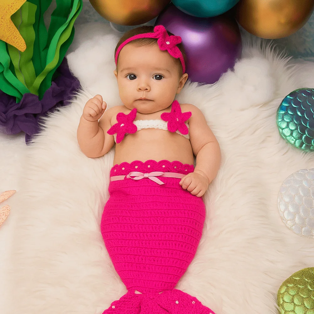 Queue tricotée du costume de sirène pour bébé, vue détaillée
