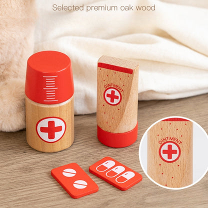 Accessoires de médecin en bois réunis dans la trousse