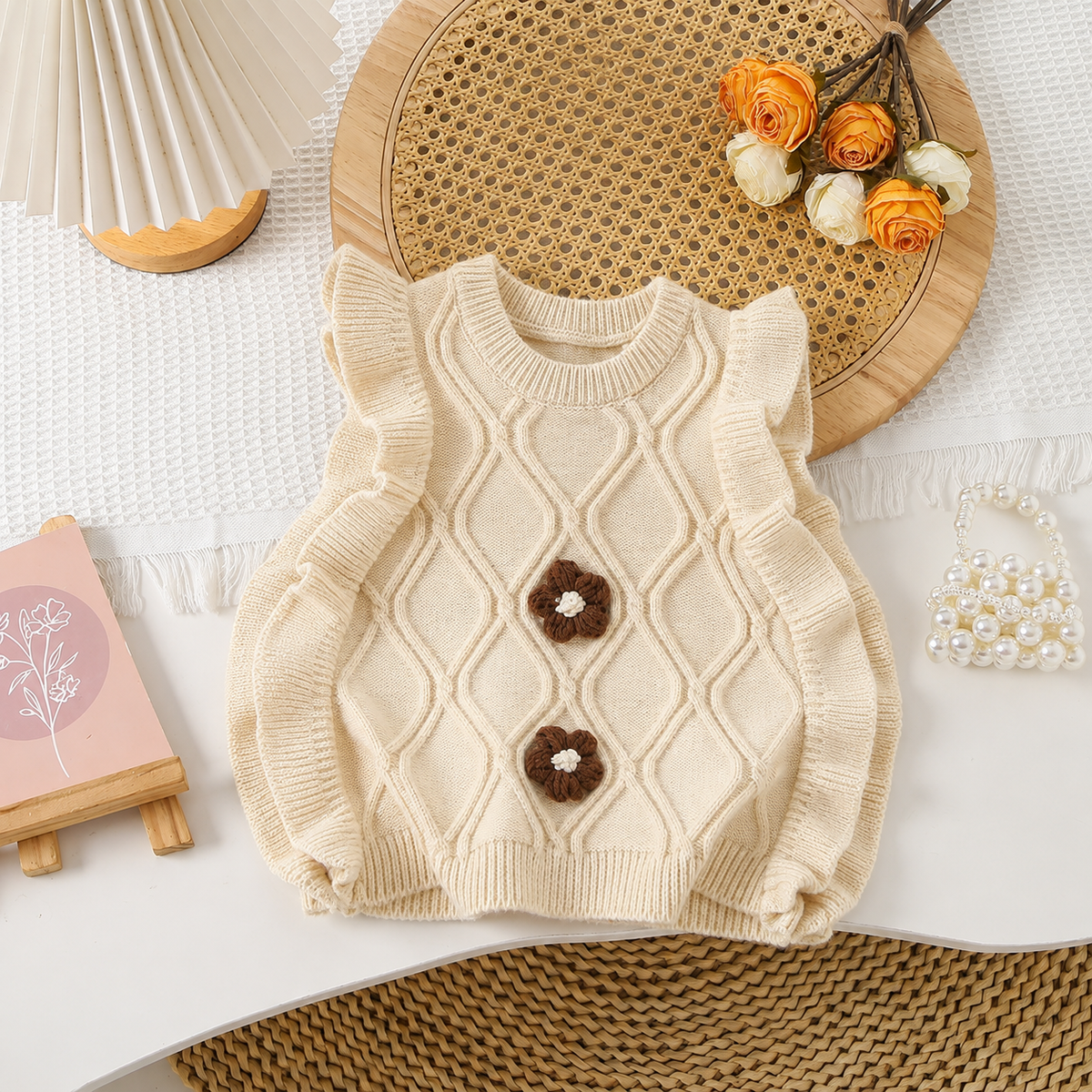 Vue arrière du gilet fille sans manches à motif floral