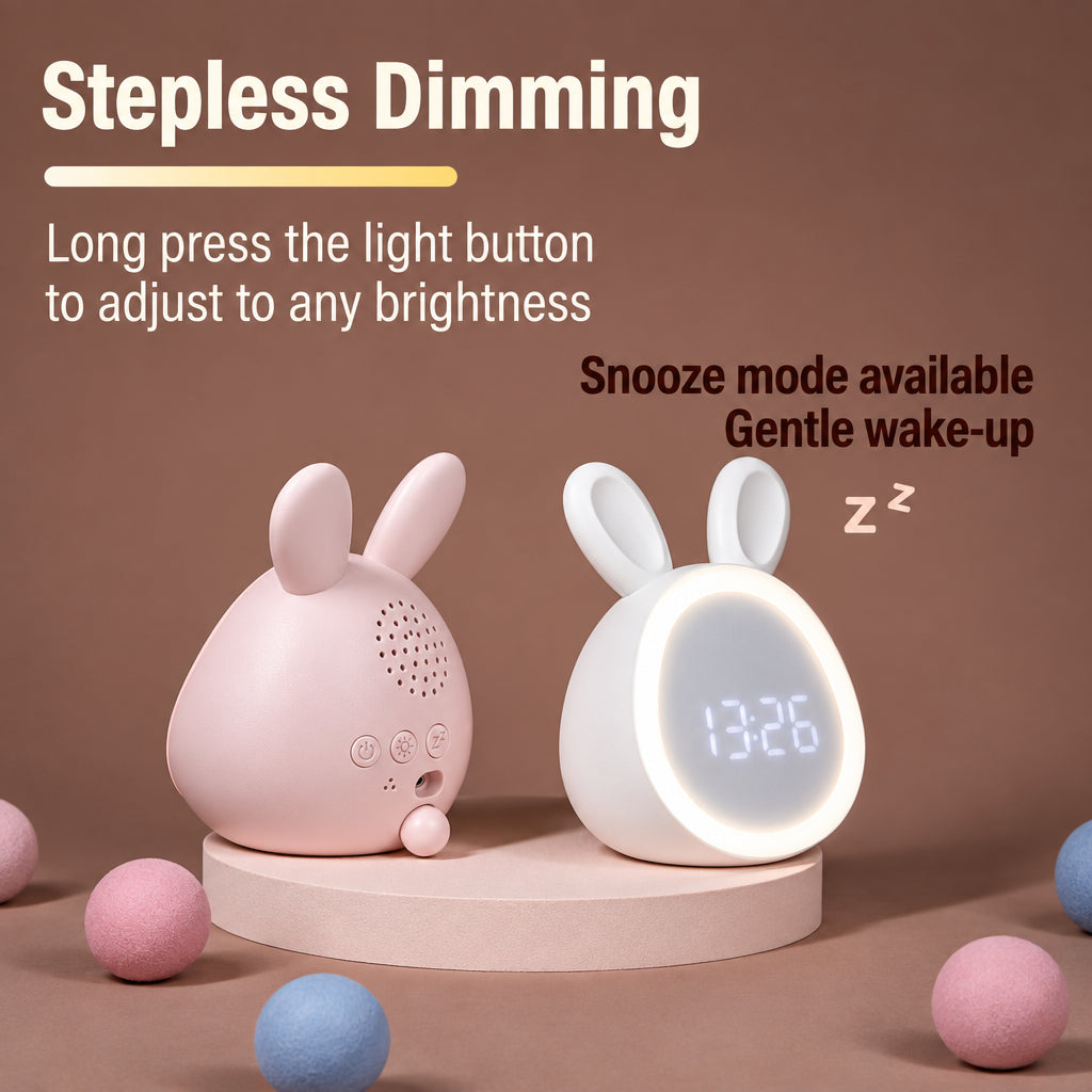 Réveil avec veilleuse lapin utilisé pour accompagner la routine du soir