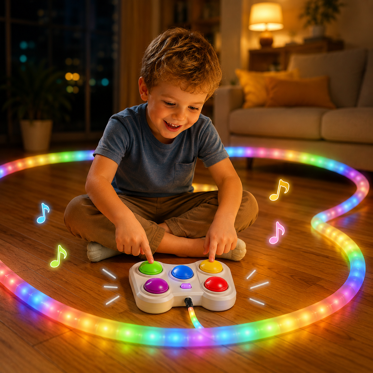 Vue de face du jeu électronique à boutons colorés