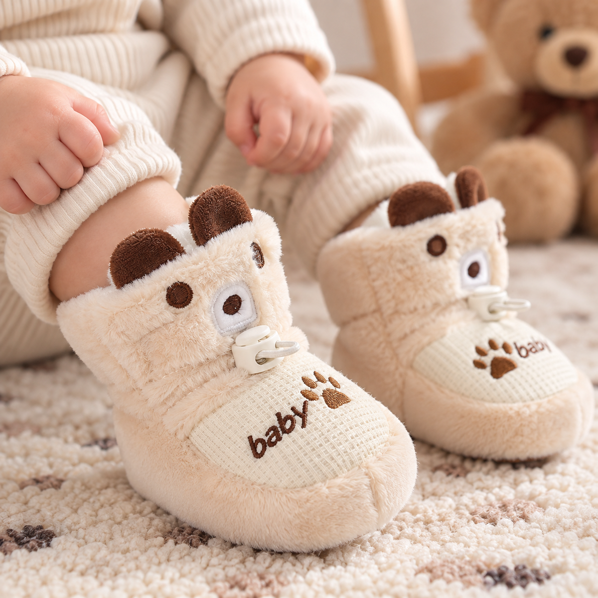 Paire de chaussons bébé douillets avec fermeture auto-agrippante