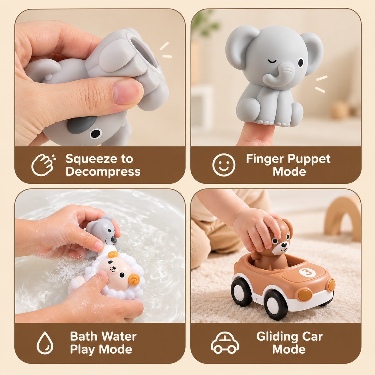 Voitures jouets animaux en silicone faciles à saisir