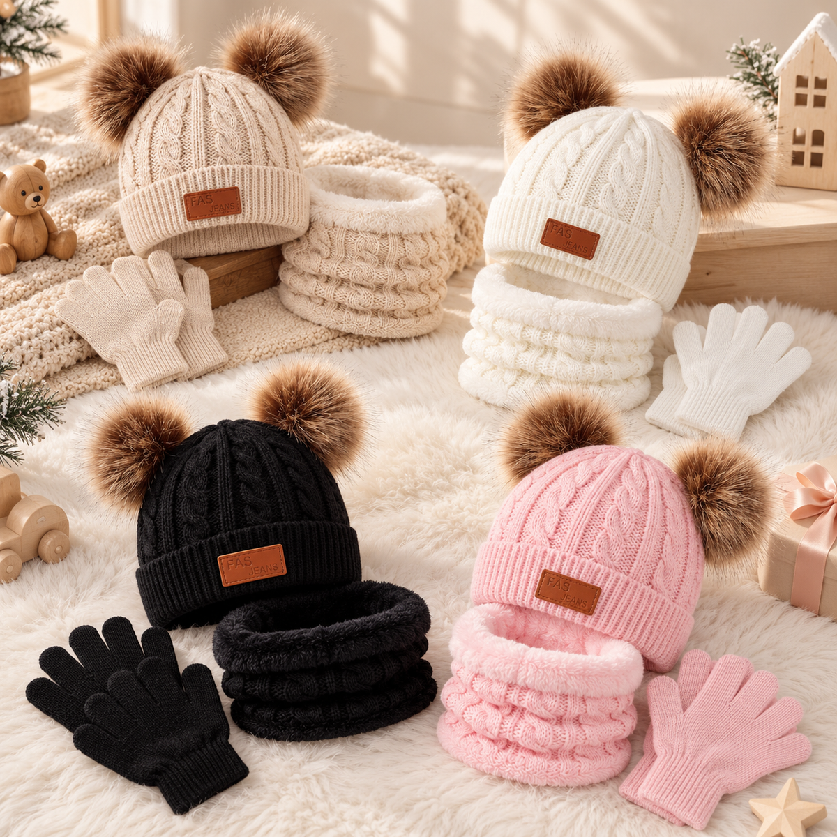 Ensemble hiver enfant avec bonnet, écharpe et gants