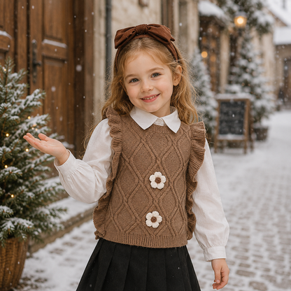 Gilet fille sans manches en maille avec motif à fleurs