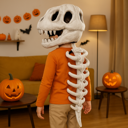 Costume squelette de dinosaure pour enfant présenté de face