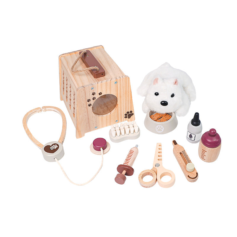 Jeu de vétérinaire en bois pour enfant avec accessoires de soins pour animaux