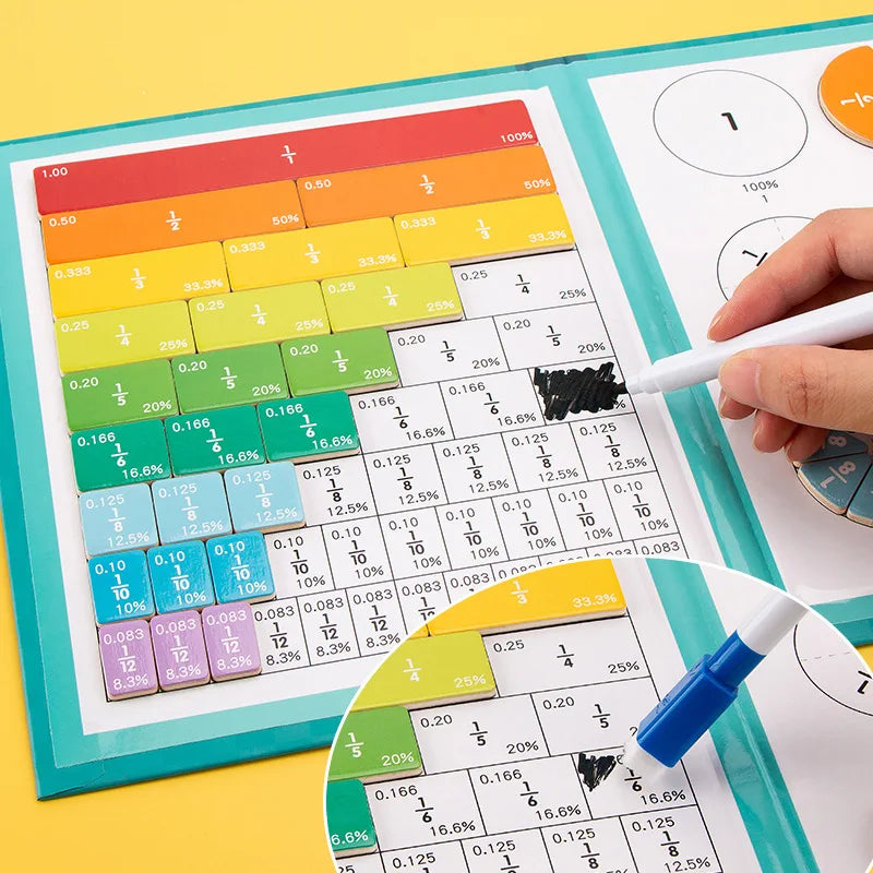 Enfant réalisant un exercice de fractions avec le puzzle Montessori
