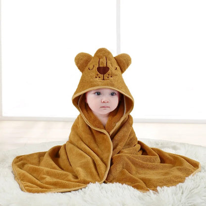 Vue de la serviette de bain enfant avec ses motifs animaliers