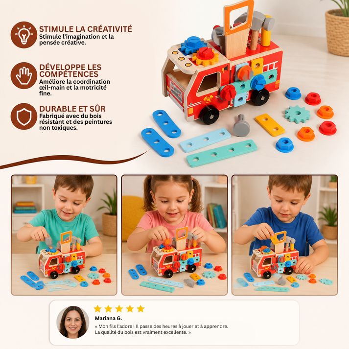 Camion De Pompiers En Bois Avec Boîte À Outils