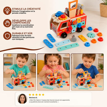 Camion De Pompiers En Bois Avec Boîte À Outils