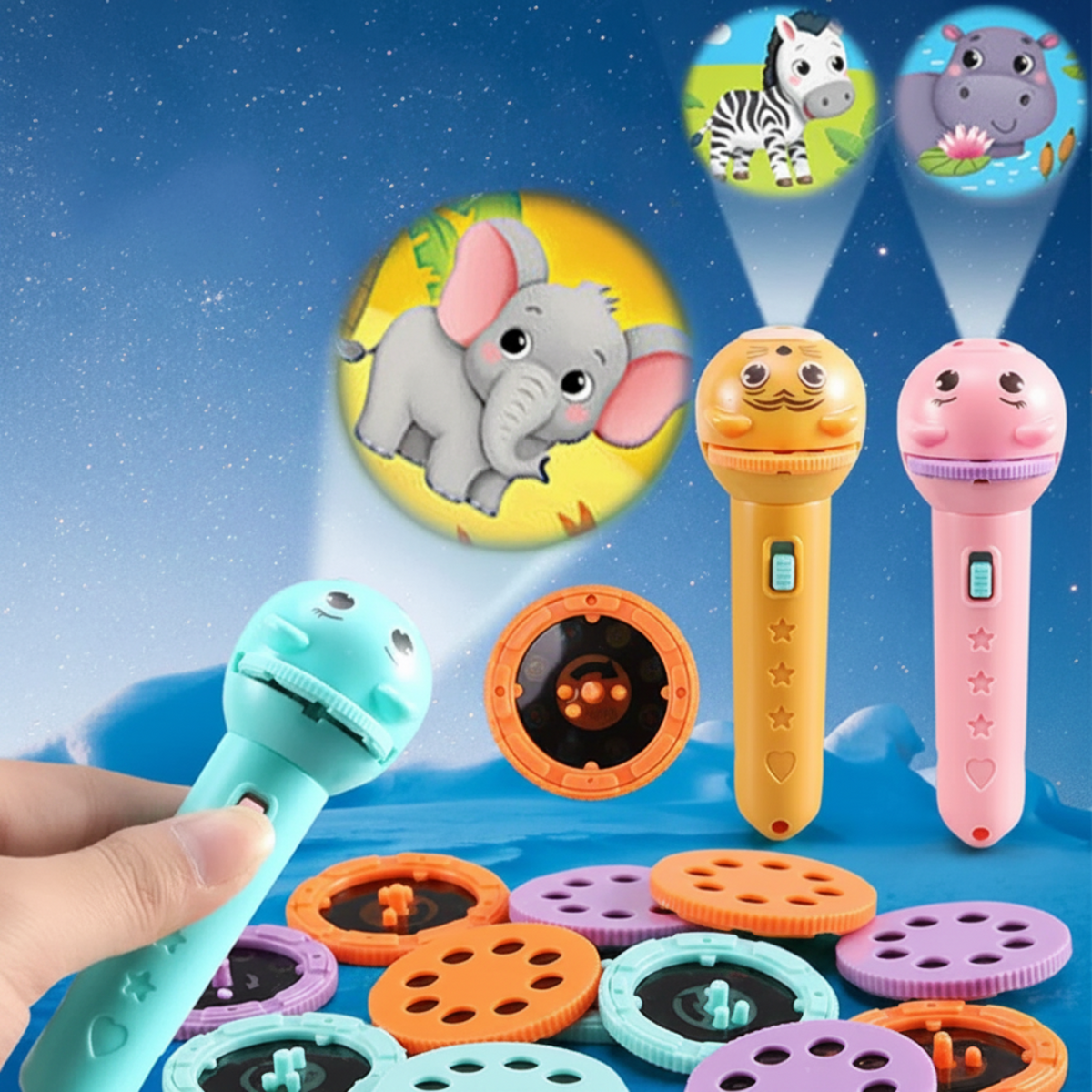 Lampe projecteur pour enfant avec trois disques d’histoires illustrées