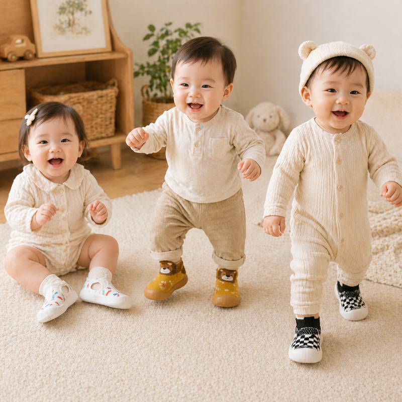Vue latérale des chaussons chaussettes bébé