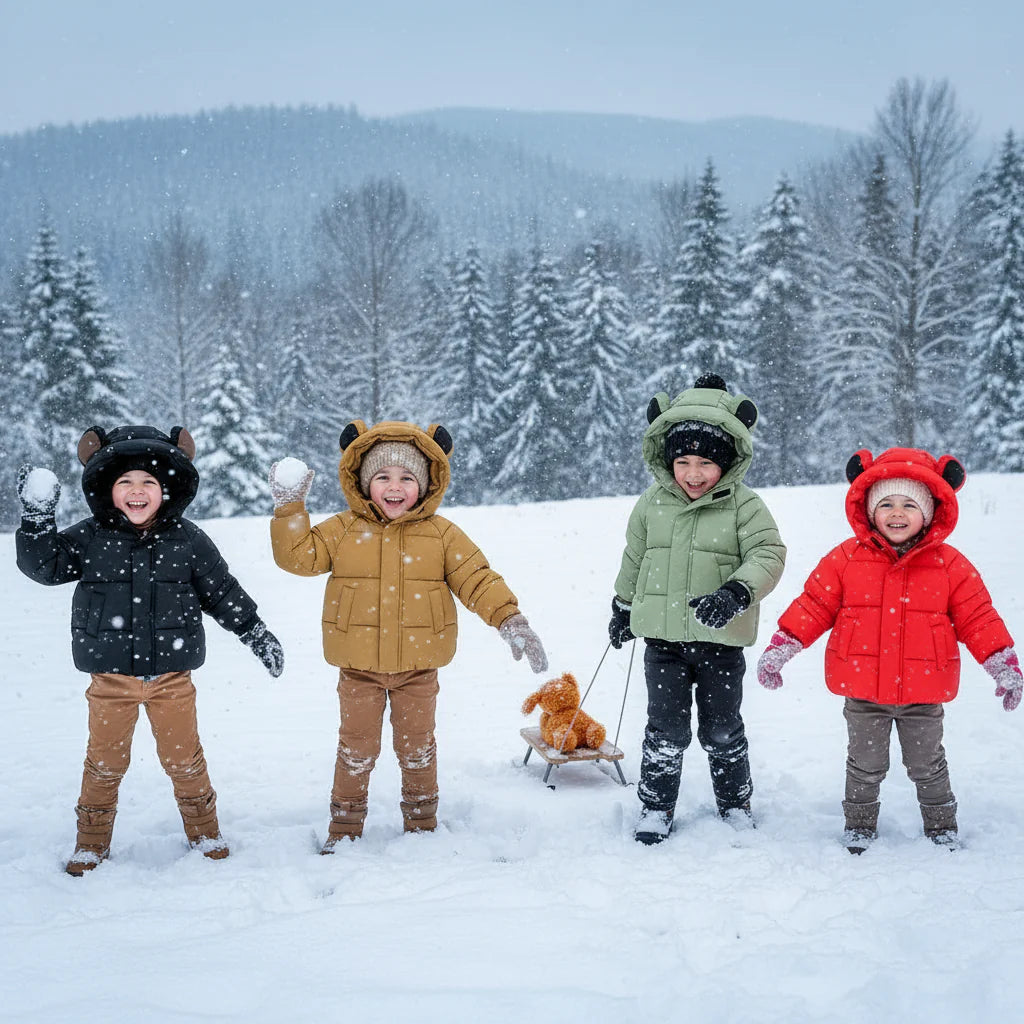 Manteau d’hiver matelassé pour enfant avec capuche à oreilles d’animal