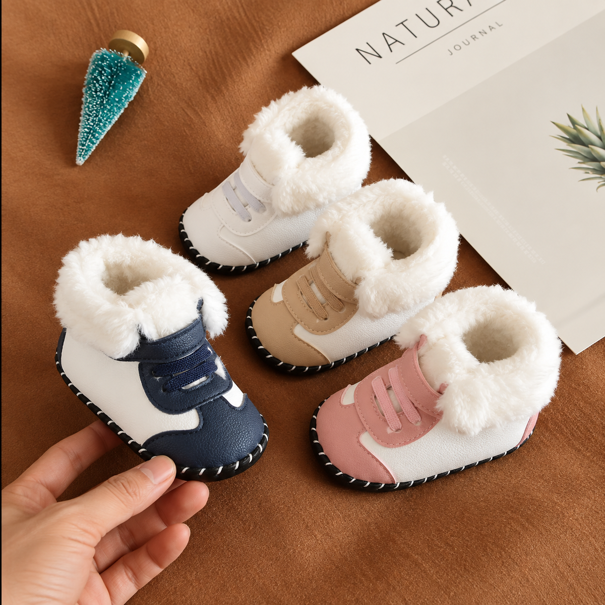 Bottes d’hiver bébé doublées en coton avec fermeture réglable