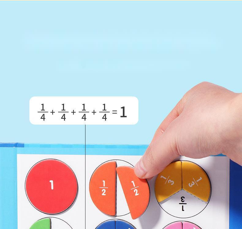 Détail des pièces aimantées du puzzle de fractions pour enfants