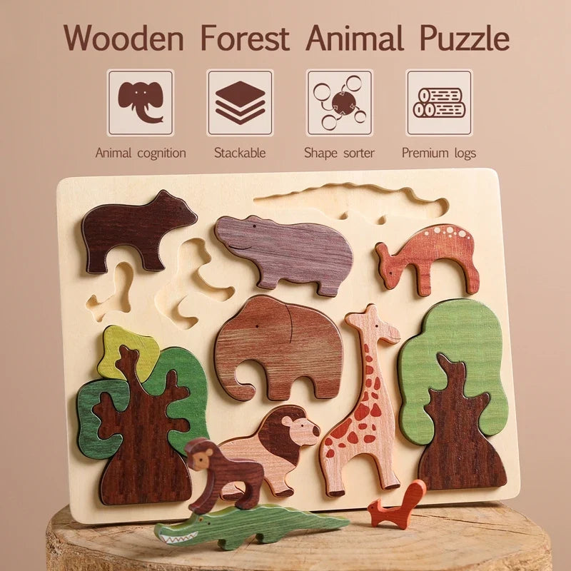 Puzzle éducatif en bois inspiré de la forêt