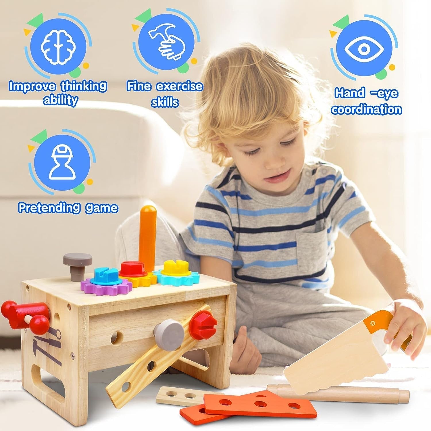 Ensemble de jouets de bricolage en bois avec différents outils