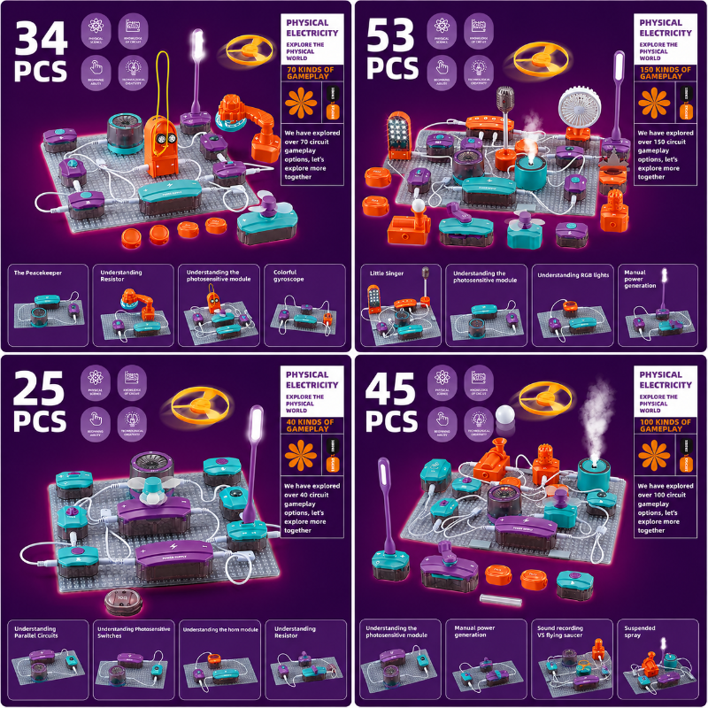 Ensemble de pièces du kit électronique éducatif à clipser