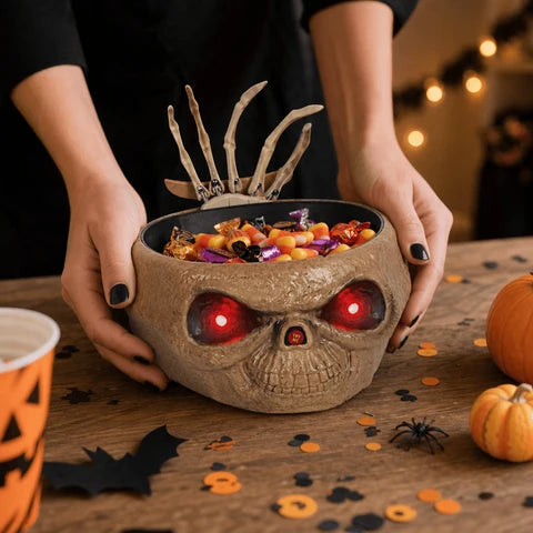 Bol À Bonbons Halloween Avec Main De Squelette
