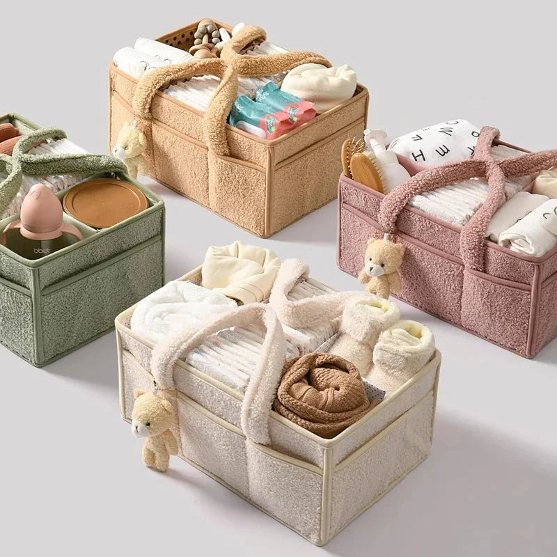 Panier de rangement bébé en tissu bouclé avec poignées