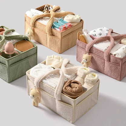 Panier de rangement bébé en tissu bouclé avec poignées